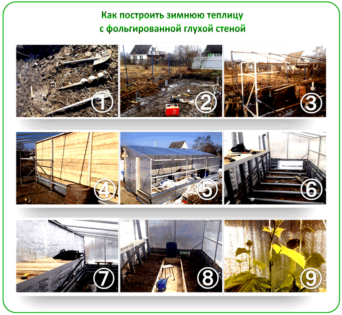 Односкатная зимняя теплица с глухой стеной